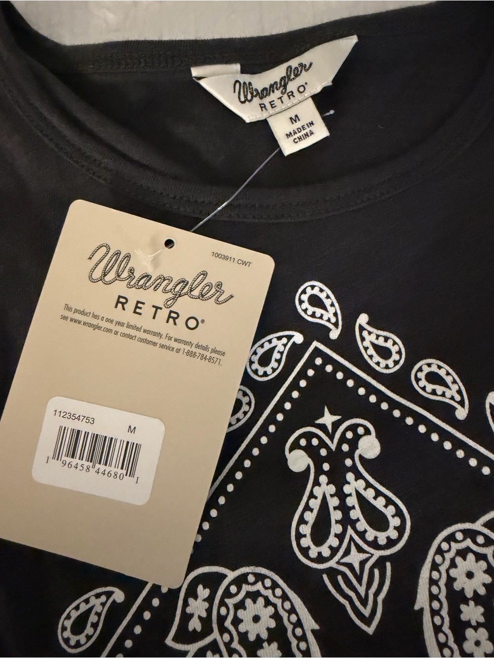 Wrangler Black Tank Top with White Bandana Print - Picture 2 of 5